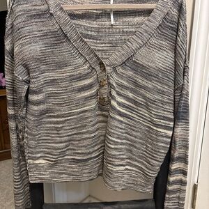 Free People Mercury Henley V-Neck Sweater with Button Detail